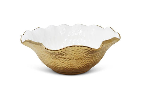 Porcelain White/Gold Salad Bowl With Scalloped Edge