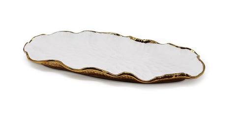 Bone China White Oval Tray With Gold scalloped Edge