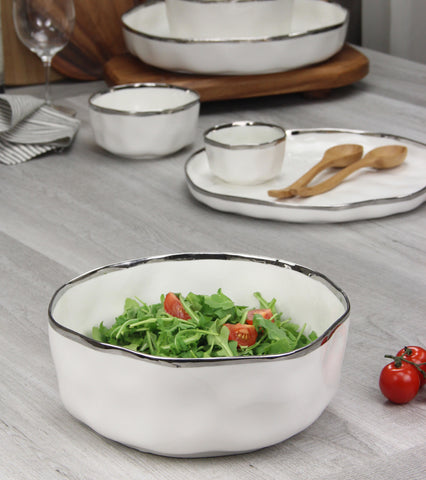 Ceramic Extra Large Salad bowl With Silver Rim