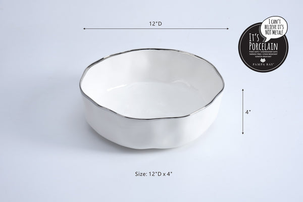 Ceramic Extra Large Salad bowl With Silver Rim