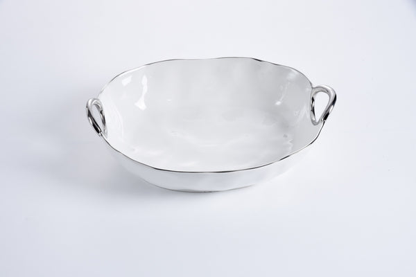 Deep Oval Dish With Silver Handles