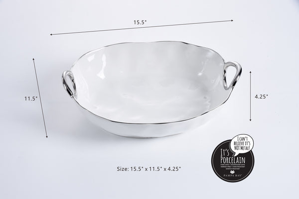 Deep Oval Dish With Silver Handles