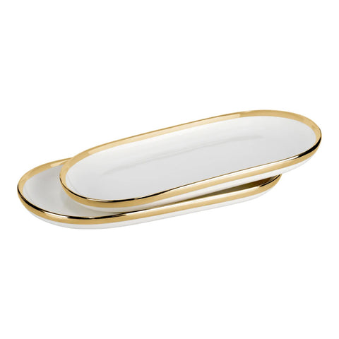 White Porcelain Tray With Gold Rim set of two