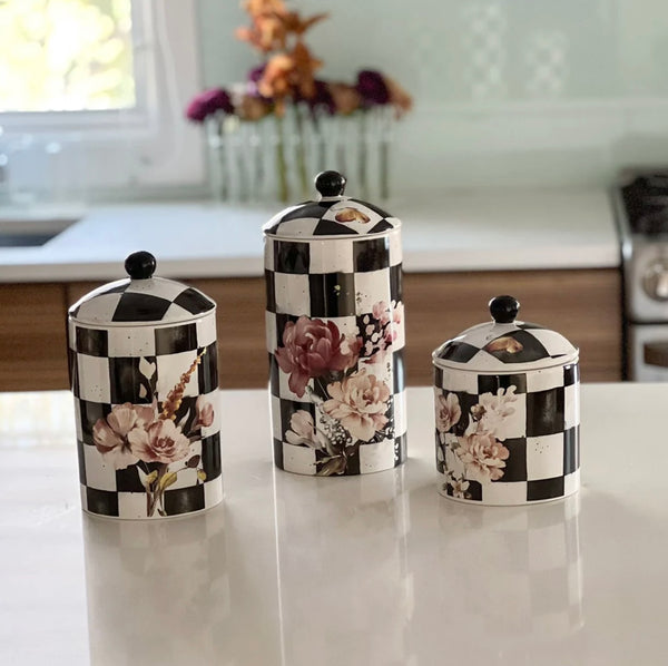 Porcelain Black/White Checkered Jar