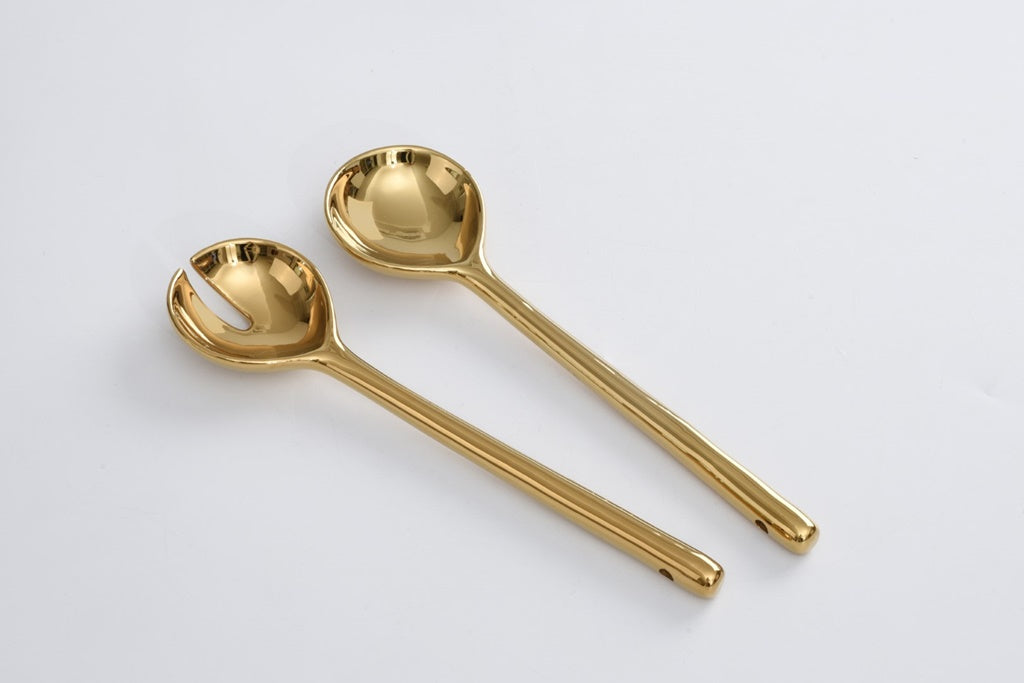 Ceramic Gold Salad Servers