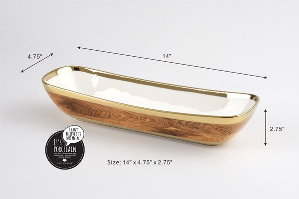 Deep Long Wood Design Serving Dish