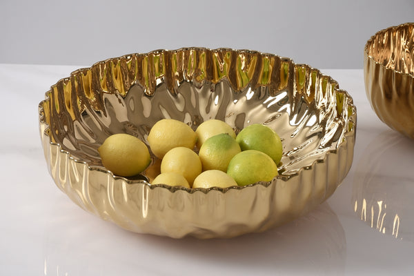 Ceramic Gold Extra Large Shallow Bowl