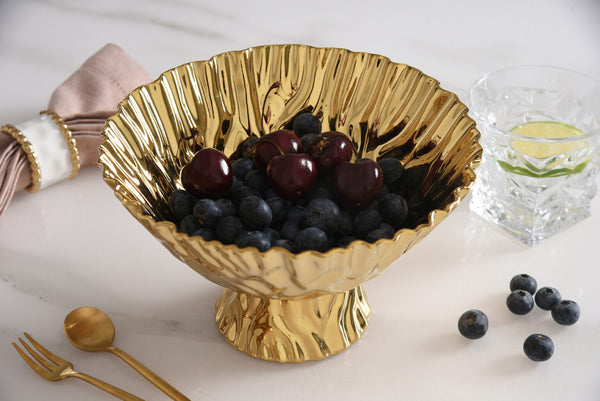 Ceramic Gold Medium Footed Bowl