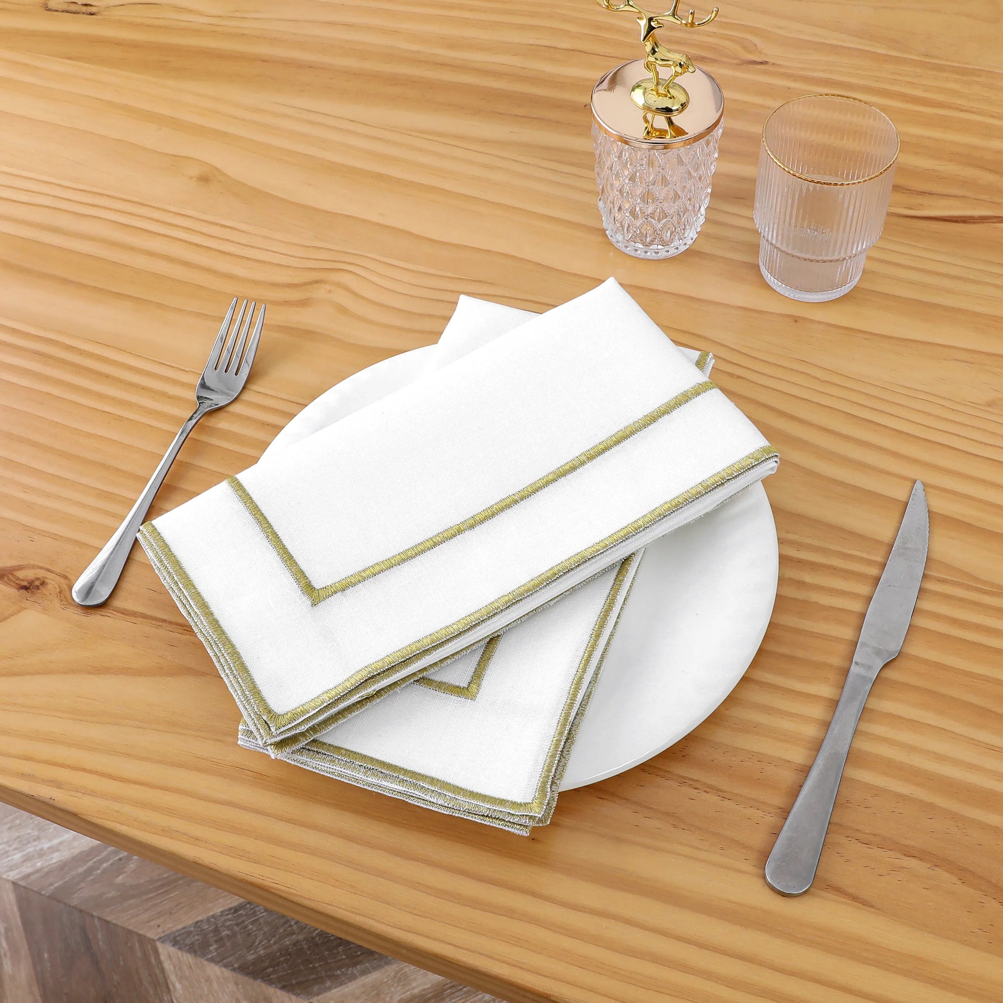White Napkins with Gold/silver Border Set Of 12