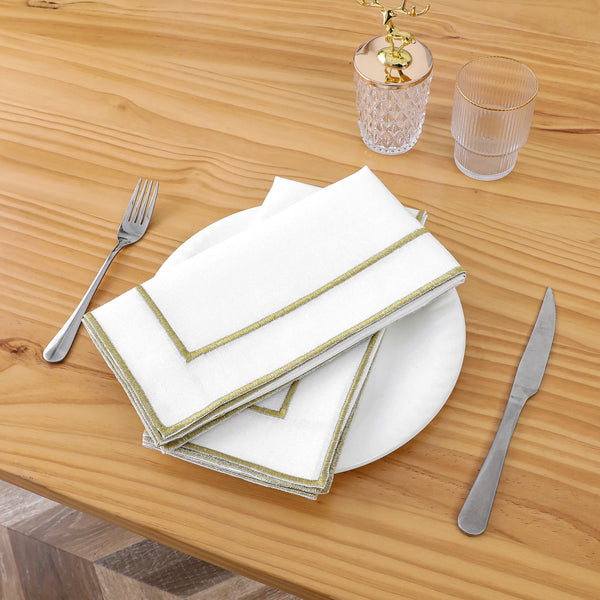 White Napkins with Gold/silver Border Set Of 12