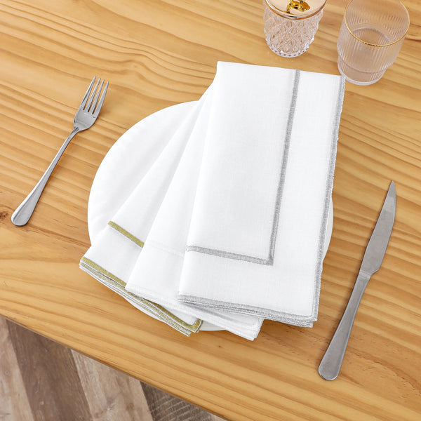 White Napkins with Gold/silver Border Set Of 12