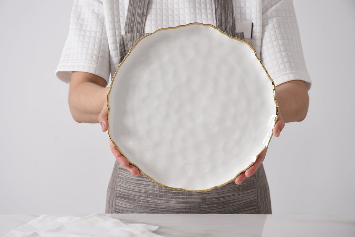 Ceramic Round Platter With Gold Rim