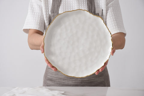 Ceramic Round Platter With Gold Rim
