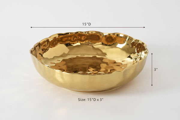 Ceramic Gold Extra Large Shallow Bowl