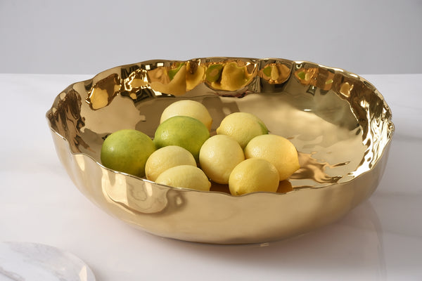 Ceramic Gold Extra Large Shallow Bowl