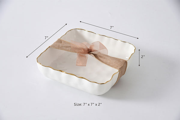 CERAMIC COCKTAIL NAPKIN HOLDER WITH GOLD RIM