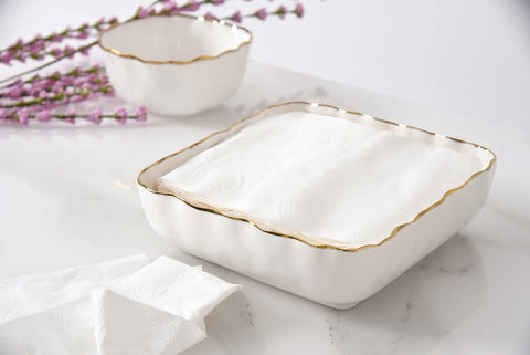 CERAMIC COCKTAIL NAPKIN HOLDER WITH GOLD RIM