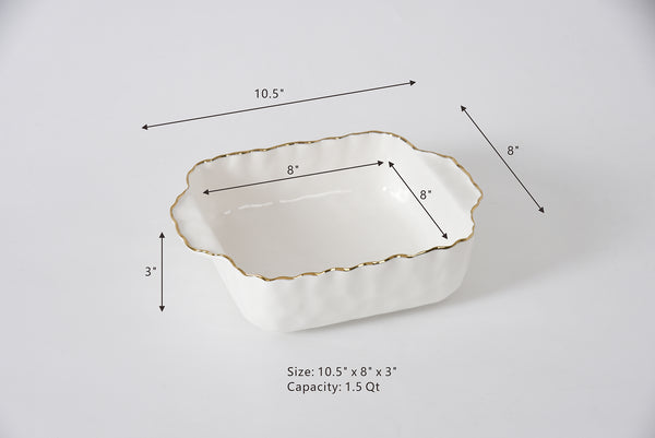 CERAMIC BAKING DISH WITH GOLD RIM