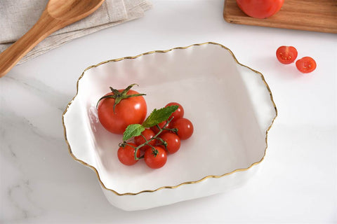 CERAMIC BAKING DISH WITH GOLD RIM