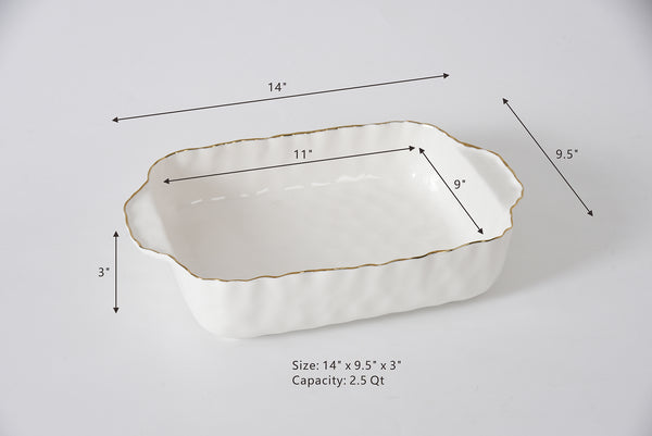 CERAMIC BAKING DISH WITH GOLD RIM