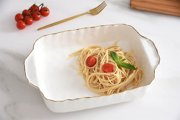 CERAMIC BAKING DISH WITH GOLD RIM