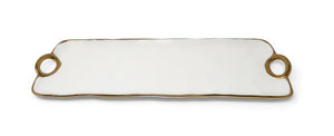 White Porcelain Oblong Tray with Gold Trim and Handles