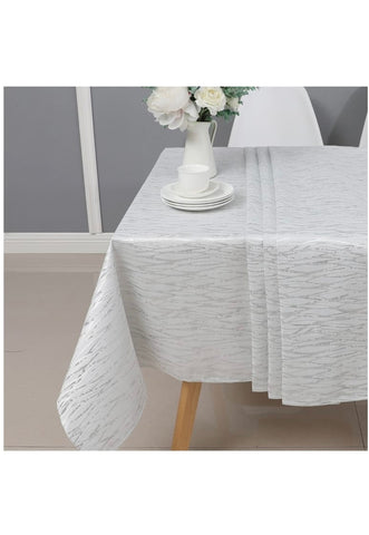 Tablecloth Jacquard White/Silver Wave