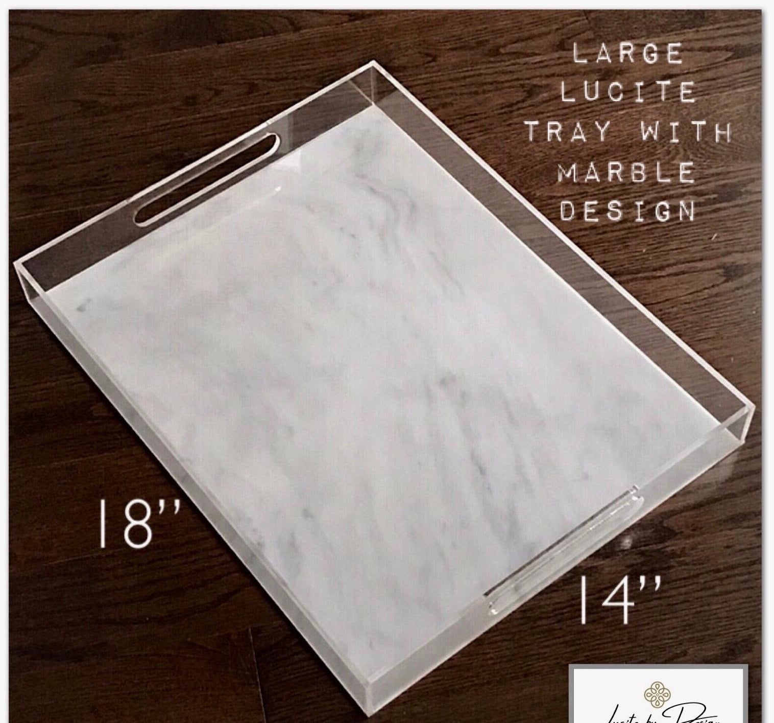 Lucite Marble Design Tray With Handles
