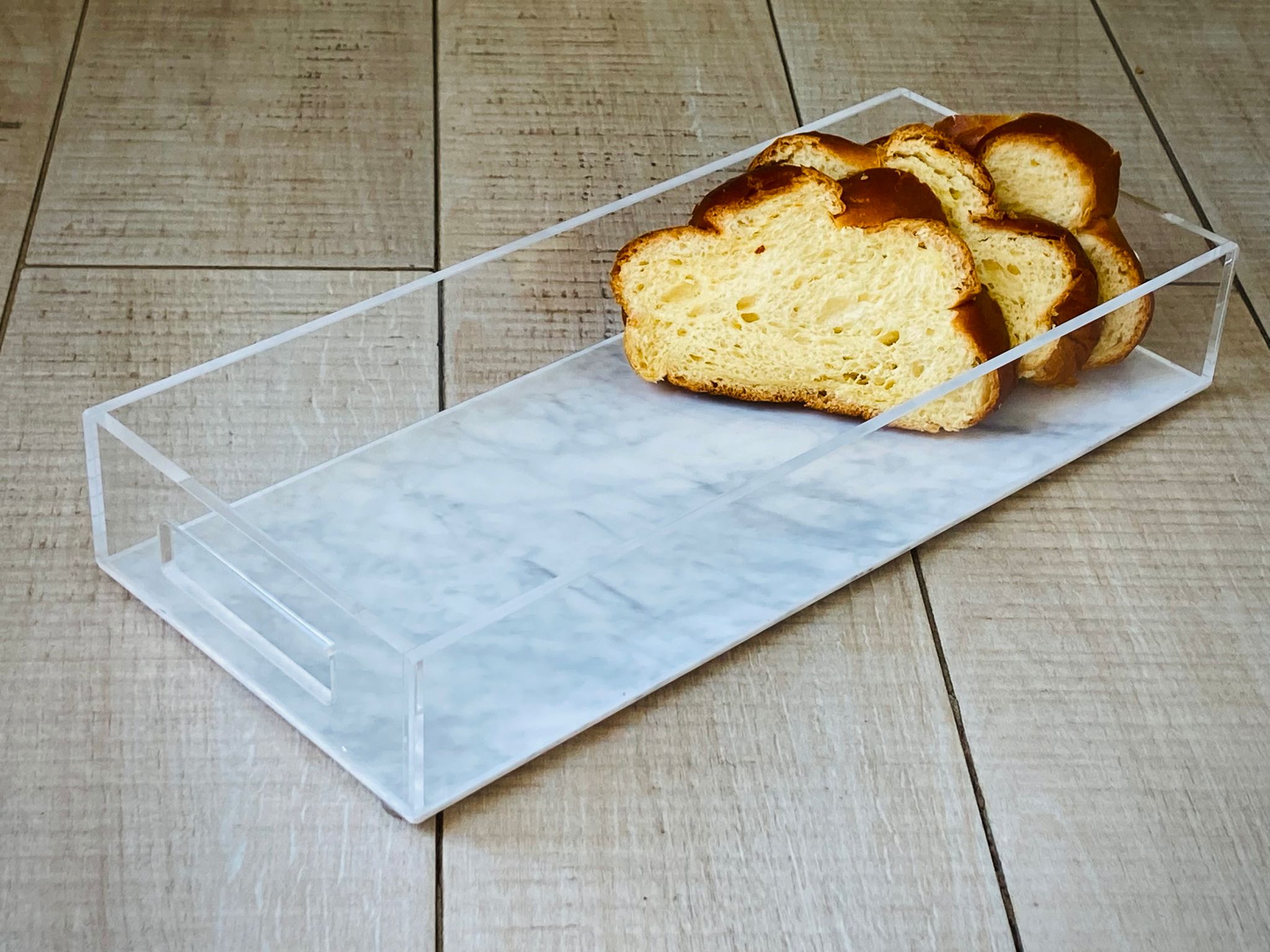 Marble Design Lucite Tray W/Handles