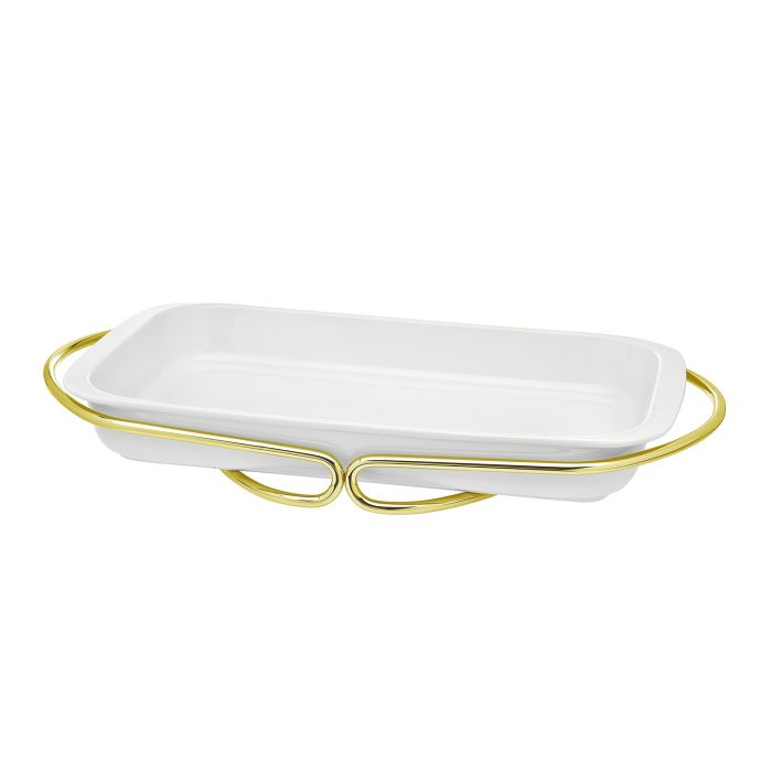 Infinity Gold Porcelain Rectangular Dish With Gold Holder