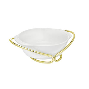 Infinity Gold Porcelain Round Bowl With Holder