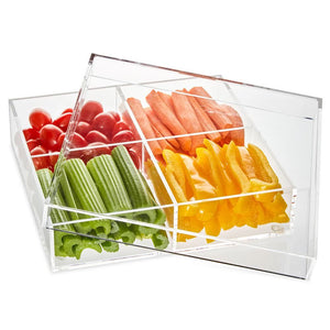 4 Section Square Lucite Dish With Clear Lid
