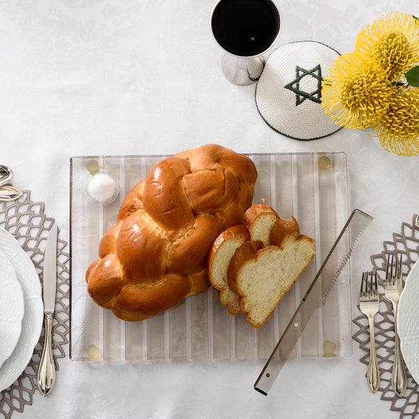 Lucite Striped Challah Board With Knife