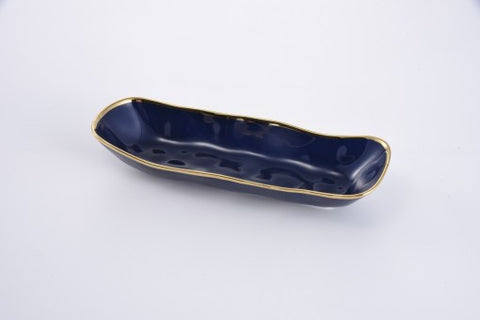 Blue/Gold Ceramic Bread Tray