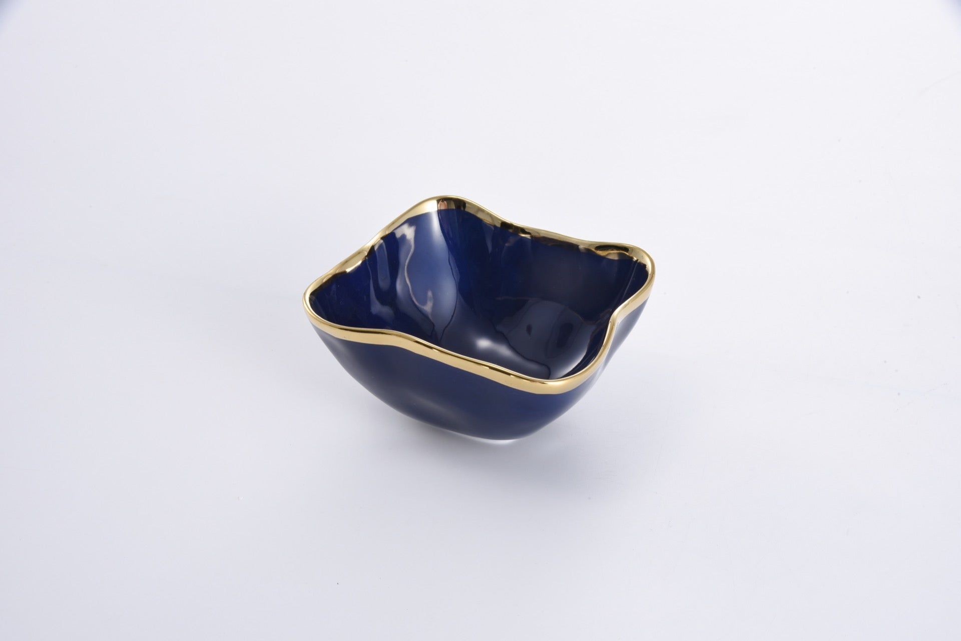 Ceramic Blue/Gold Square Snack Bowl