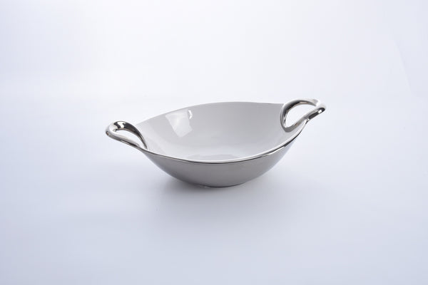 White Ceramic Bowl With handles