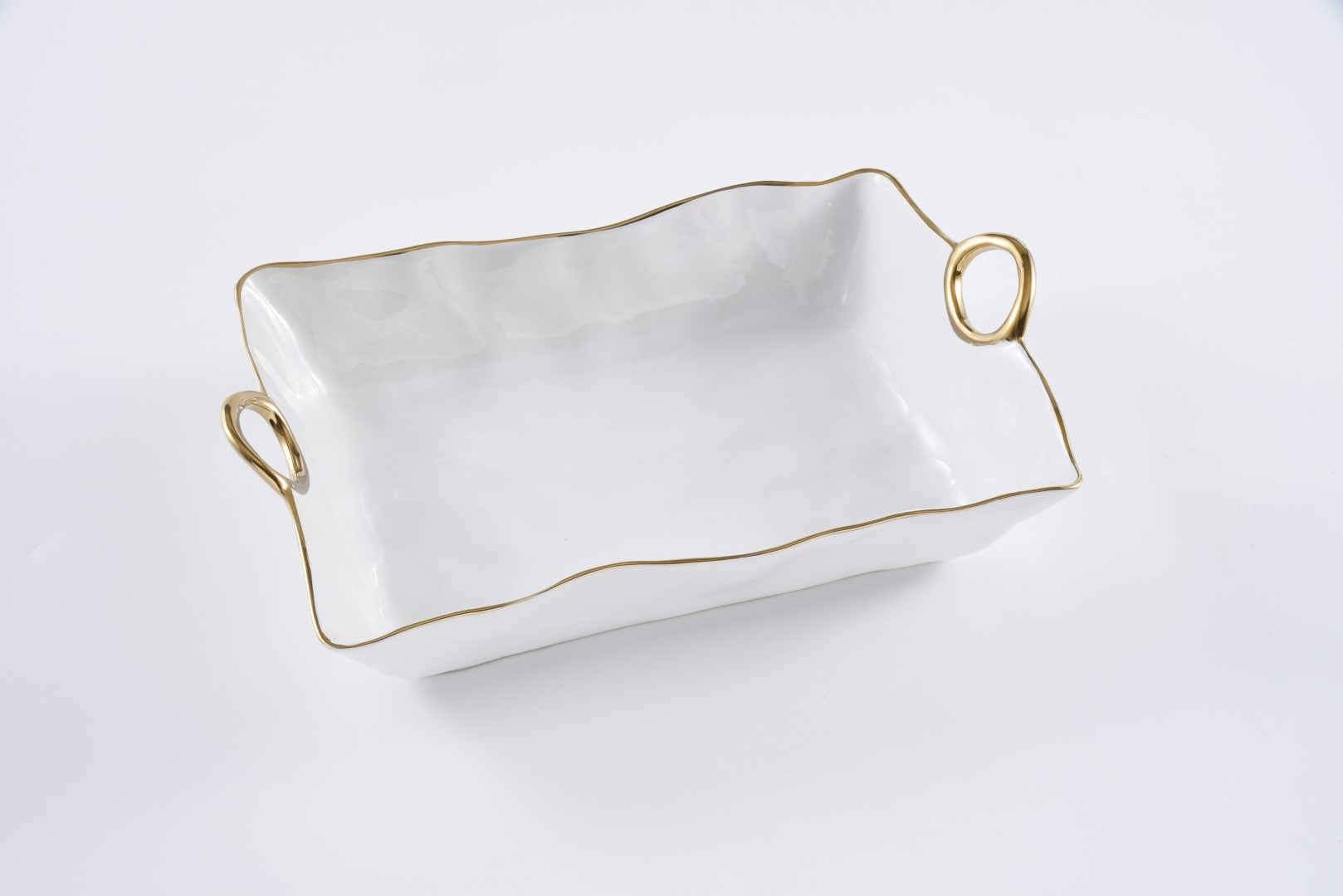 Ceramic Large Deep Server with gold Handles