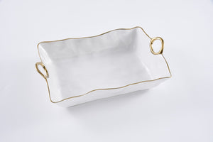 Ceramic Large Deep Server with gold Handles