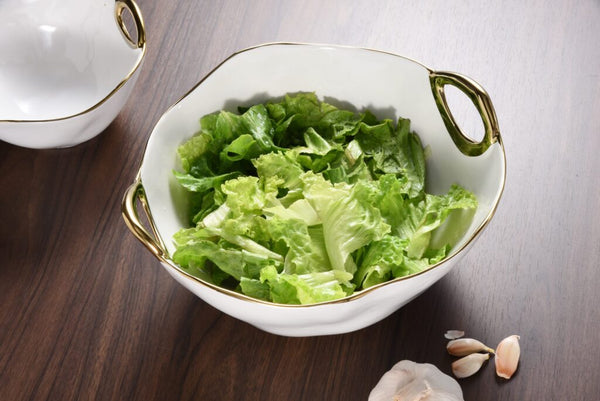 Ceramic Round Bowl With Gold Handles