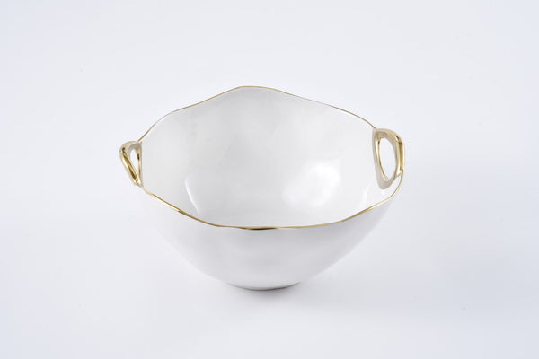 Ceramic Round Bowl With Gold Handles