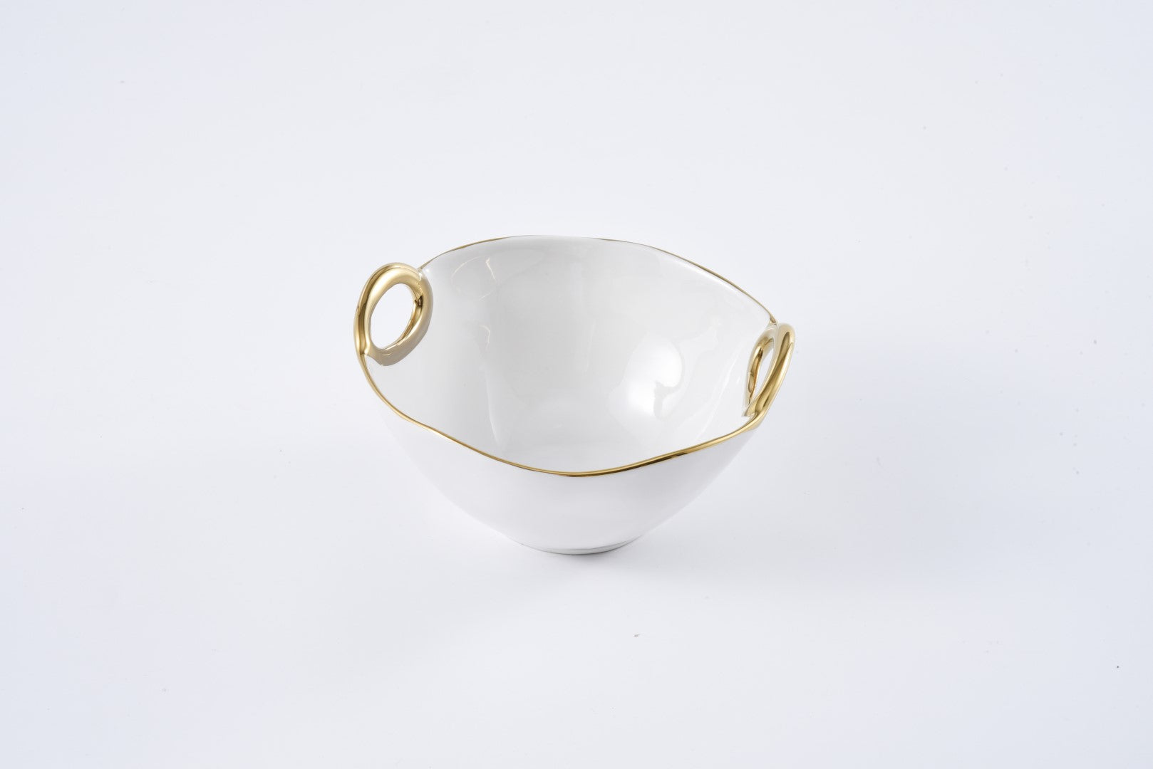 Ceramic Round Bowl With Gold Handles