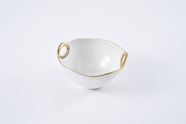 Ceramic Round Bowl With Gold Handles