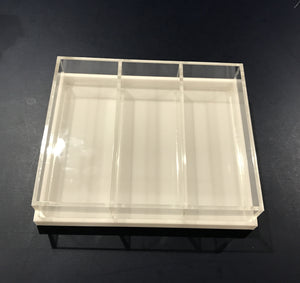 3 Section Lucite Dish With White Lid 11x9