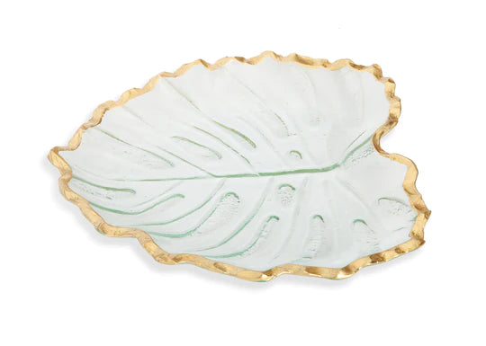 Glass Leaf Dish With gold Rim