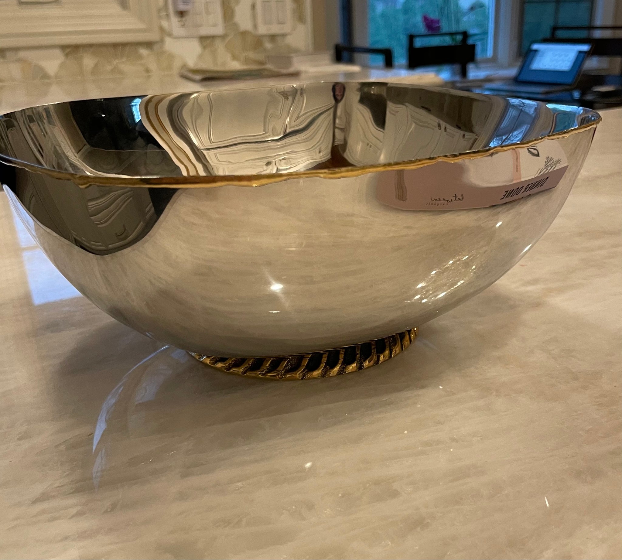 Square Stainless Steel Bowl with Gold Base