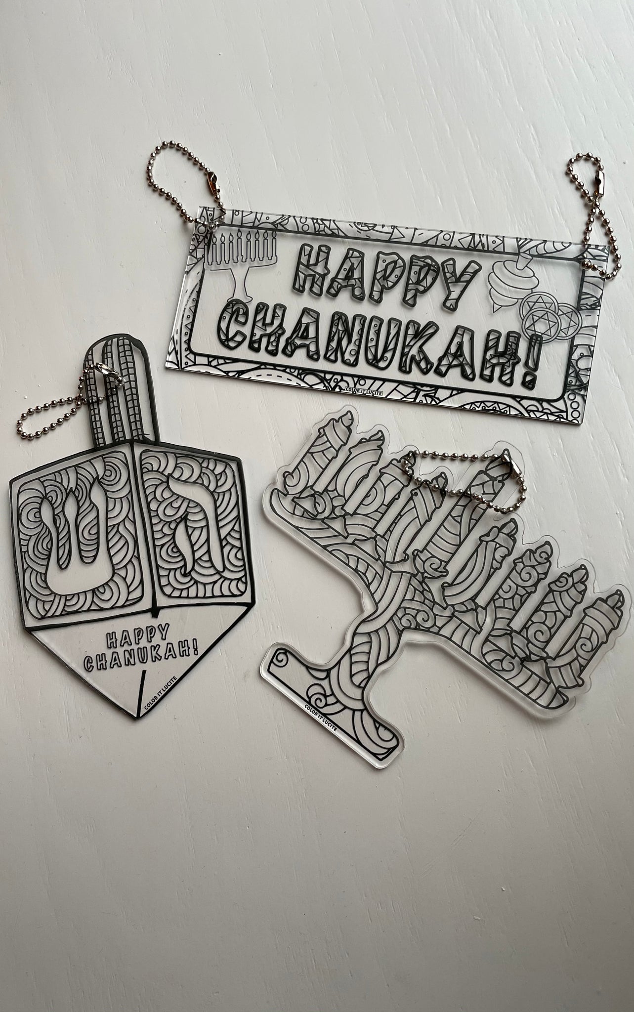 Lucite Color It Chanukah Decorations Set Of 3