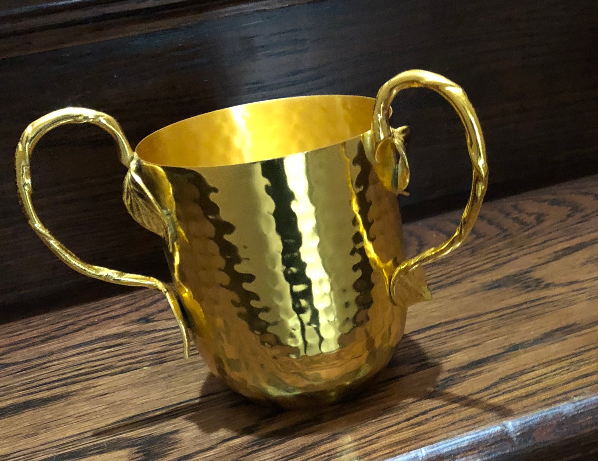 Gold Wash Cup With Leaf Design Handles
