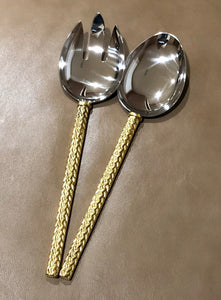 Herringbone Salad Servers Gold Handles
