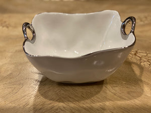Square Ceramic Bowl With Silver Handles