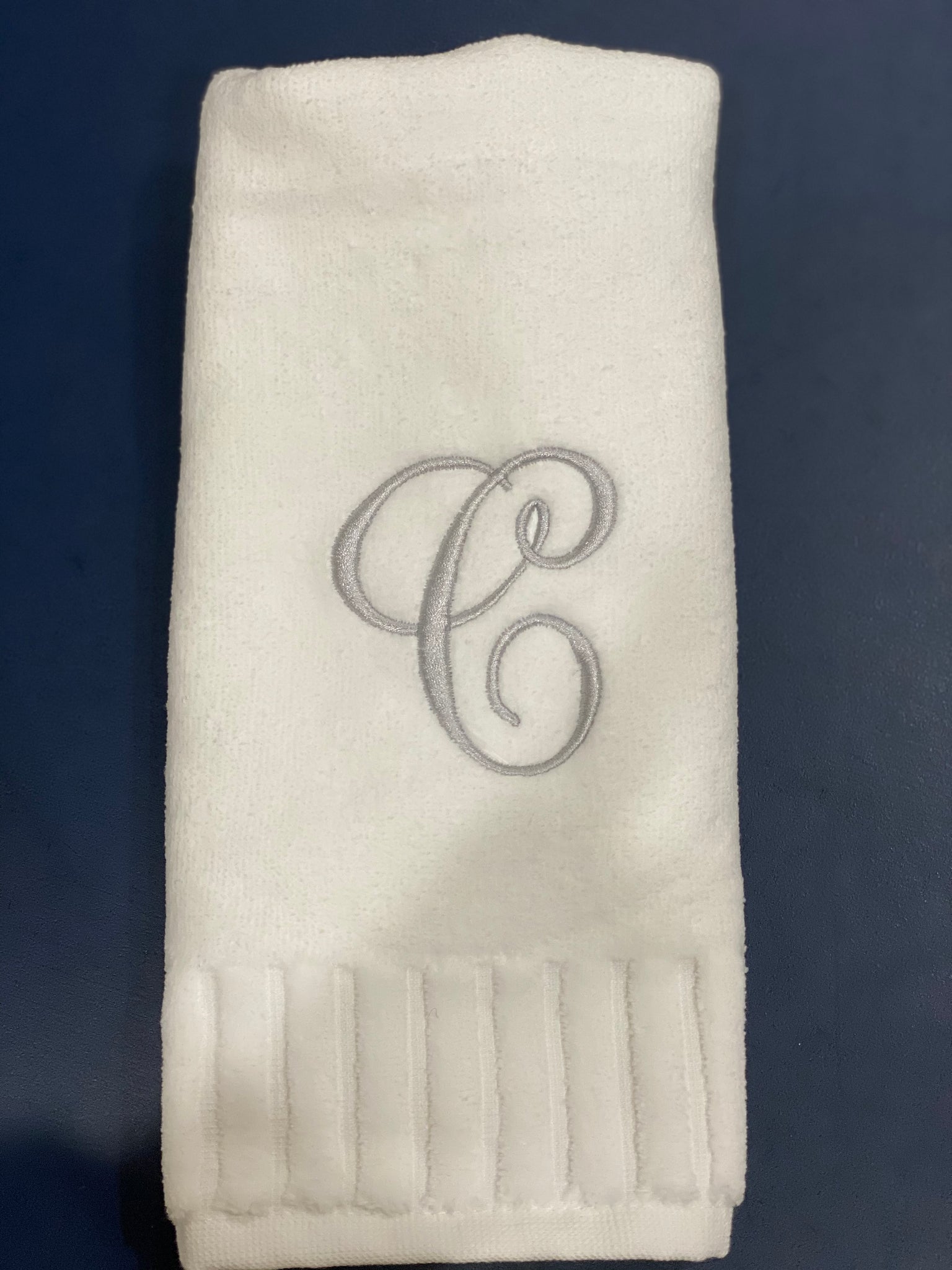 Finger Towel white W/Silver Or Gold  Initial